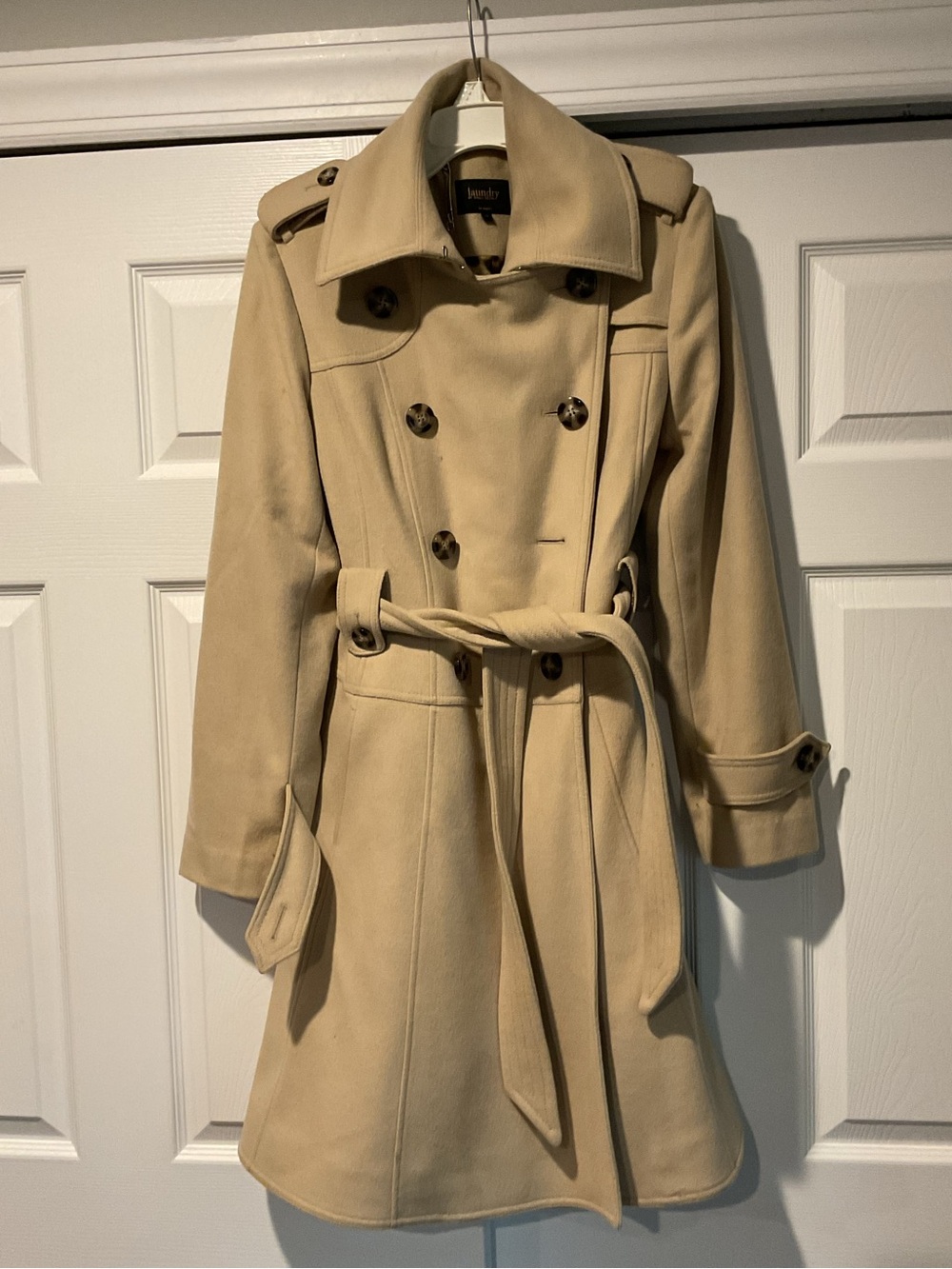 Laundry by Shelli Segal Women’s Wool Tan Trench Coat Jacket Belted Winter sz L